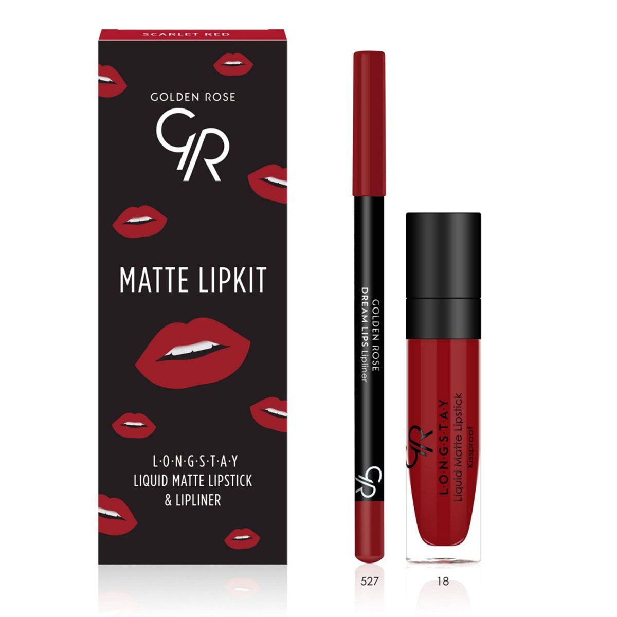 scarlet-red-1 ست رژ لب مایع و خط لب گلدن رز مدل Matte Lip Kit