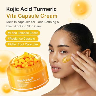 کرم کپسولی روشن‌کننده مدیکیوب کوجیک اسید اصل و زردچوبه